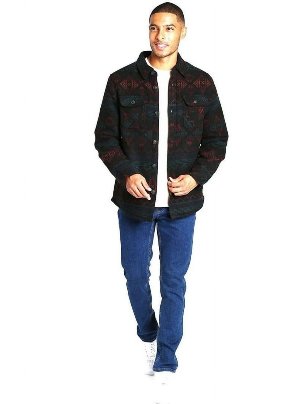 Jachs New York Men’s Aztec Sherpa Lined Wool Blend Flannel Shirt Jacket - Size M